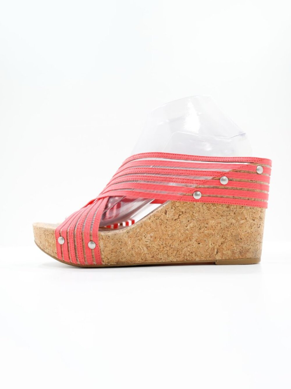 Lucky Brand Miller-2 Pink Mesh 4" Cork Wedge Heel Sandals - 10
